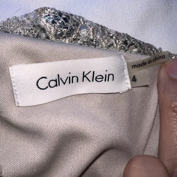 Calvin Klein Formal Dress Size 4 Champagne Lace One Shoulder Side Ruching Prom - Picture 14 of 14